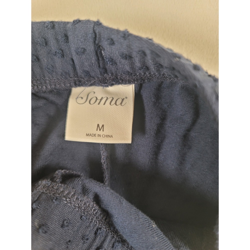 Soma Navy Blue Textured Pajama Set Medium Soft Lounge Sleepwear Pockets - Picture 5 of 9